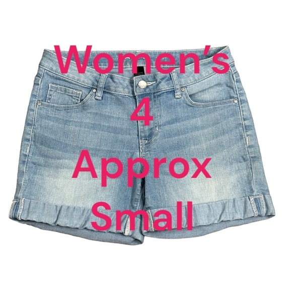 Women’s Apt. 9 4 Small Denim Shorts Jeans Light Washed Navy Blue Rolled Hem - Picture 2 of 8